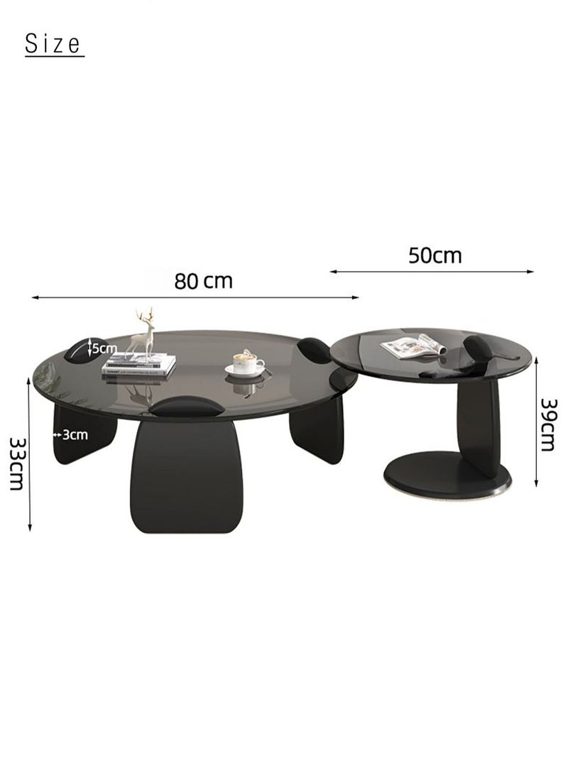Merry Moments Modern Coffee and Side Table Set Cafe Table Sofa Side Table End Table Snack Table Fshion Design for Living Room Bedroom Office Retail Tempered Glass Top Solid Wood Base Brown Colour - Image 4